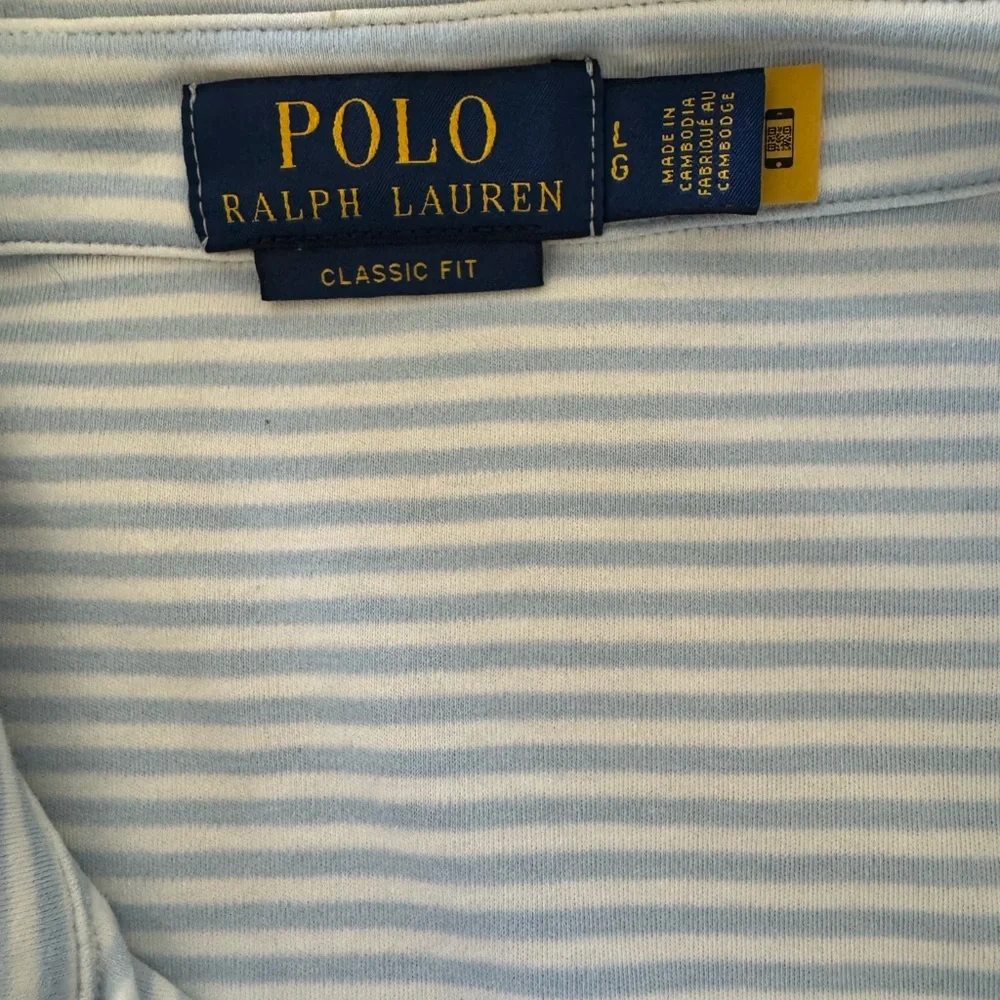 Polo Ralph Lauren Preppy Blue Striped Classic‎ Fit Short Sleeve Shirt, Size L